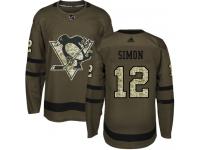 Men's Dominik Simon Authentic Green Adidas Jersey NHL Pittsburgh Penguins #12 Salute to Service