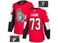 Men's Gabriel Gagne Authentic Red Adidas Jersey NHL Ottawa Senators #73 Fashion Gold