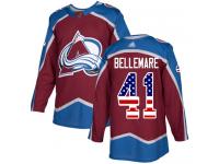 Men's Hockey Colorado Avalanche #41 Pierre-Edouard Bellemare Jersey Burgundy Red USA Flag Fashion