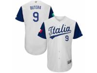 Men's Italy Baseball Majestic #9 Drew Butera White 2017 World Baseball Classic Authentic Team Jersey