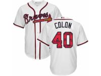 Men's Majestic Atlanta Braves #40 Bartolo Colon White Team Logo Fashion Cool Base MLB Jersey