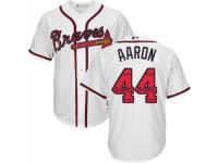 Men's Majestic Atlanta Braves #44 Hank Aaron White Team Logo Fashion Cool Base MLB Jersey