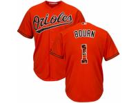 Men's Majestic Baltimore Orioles #1 Michael Bourn Orange Team Logo Fashion Cool Base MLB Jersey