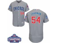 Men's Majestic Chicago Cubs #54 Aroldis Chapman Grey Road 2016 World Series Champions Flexbase Authentic Collection MLB Jersey