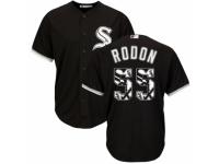 Men's Majestic Chicago White Sox #55 Carlos Rodon Black Team Logo Fashion Cool Base MLB Jersey
