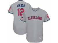 Men's Majestic Cleveland Indians #12 Francisco Lindor Grey Stars & Stripes Authentic Collection Flex Base MLB Jersey