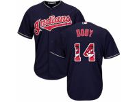 Men's Majestic Cleveland Indians #14 Larry Doby Navy Blue Team Logo Fashion Cool Base MLB Jersey