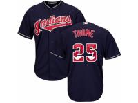 Men's Majestic Cleveland Indians #25 Jim Thome Navy Blue Team Logo Fashion Cool Base MLB Jersey