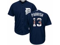 Men's Majestic Detroit Tigers #13 Lance Parrish Navy Blue Team Logo Fashion Cool Base MLB Jersey