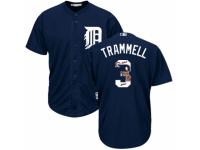 Men's Majestic Detroit Tigers #3 Alan Trammell Navy Blue Team Logo Fashion Cool Base MLB Jersey