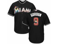 Men's Majestic Miami Marlins #9 Dee Gordon Black Team Logo Fashion Cool Base MLB Jersey