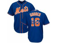 Men's Majestic New York Mets #16 Dwight Gooden Royal Blue Team Logo Fashion Cool Base MLB Jersey