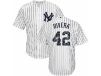 Men's Majestic New York Yankees #42 Mariano Rivera White Team Logo Fashion MLB Jersey