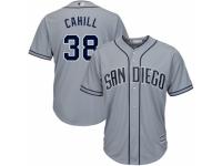 Men's Majestic San Diego Padres #38 Trevor Cahill Authentic Grey Road Cool Base MLB Jersey