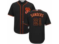 Men's Majestic San Francisco Giants #21 Deion Sanders Black Team Logo Fashion Cool Base MLB Jersey
