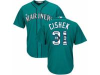 Men's Majestic Seattle Mariners #31 Steve Cishek Teal Green Team Logo Fashion Cool Base MLB Jersey