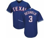 Men's Majestic Texas Rangers #3 Delino DeShields Royal Blue Team Logo Fashion Cool Base MLB Jersey