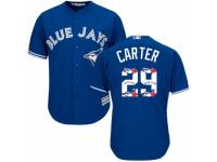 Men's Majestic Toronto Blue Jays #29 Joe Carter Blue Team Logo Fashion MLB Jersey