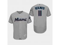 Men's Miami Marlins #11 Gray J.T. Realmuto Authentic Collection Road 2019 Flex Base Jersey