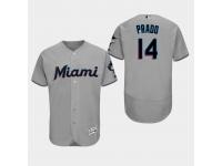 Men's Miami Marlins #14 Gray Martin Prado Authentic Collection Road 2019 Flex Base Jersey