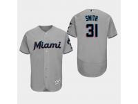 Men's Miami Marlins #31 Gray Caleb Smith Authentic Collection Road 2019 Flex Base Jersey