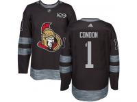 Men's Mike Condon Authentic Black Adidas Jersey NHL Ottawa Senators #1 1917-2017 100th Anniversary