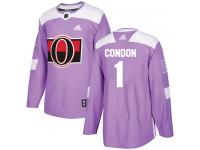 Men's Mike Condon Authentic Purple Adidas Jersey NHL Ottawa Senators #1 Fights Cancer Practice