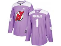 Men's New Jersey Devils #1 Keith Kinkaid Adidas Purple Authentic Fights Cancer Practice NHL Jersey