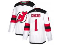Men's New Jersey Devils #1 Keith Kinkaid Adidas White Away Authentic NHL Jersey