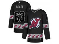 Men's New Jersey Devils #63 Jesper Bratt Adidas Black Authentic Team Logo Fashion NHL Jersey