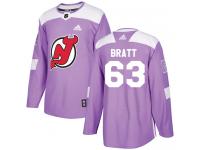 Men's New Jersey Devils #63 Jesper Bratt Adidas Purple Authentic Fights Cancer Practice NHL Jersey