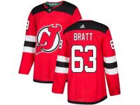 Men's New Jersey Devils #63 Jesper Bratt Adidas Red Home Authentic NHL Jersey
