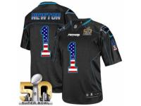 Men's Nike Carolina Panthers #1 Cam Newton Elite Black USA Flag Fashion Super Bowl L NFL Jersey