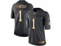Men's Nike Carolina Panthers #1 Cam Newton Limited Black Gold Salute to Service NFL Jersey
