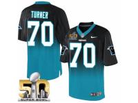 Men's Nike Carolina Panthers #70 Trai Turner Elite Black Blue Fadeaway Super Bowl 50 Bound NFL Jersey