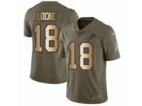 Men's Nike Detroit Lions #18 Jeff Locke Limited Olive/Gold Salute to Service NFL Jersey