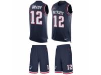 Men's Nike New England Patriots #12 Tom Brady Navy Blue Tank Top Suit NFL Jersey