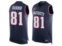 Men's Nike New England Patriots #81 Clay Harbor Navy Blue Player Name & Number Tank Top NFL Jersey