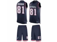 Men's Nike New England Patriots #81 Clay Harbor Navy Blue Tank Top Suit NFL Jersey