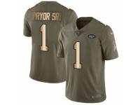 Men's Nike New York Jets #1 Terrelle Pryor Sr. Limited Olive/Gold 2017 Salute to Service NFL Jersey