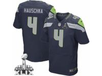 Men's Nike Seattle Seahawks #4 Steven Hauschka Elite Steel Blue Team Color Super Bowl XLIX NFL Jersey