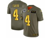 Men's Oakland Raiders #4 Derek Carr Limited Olive Gold 2019 Salute to Service Football Jersey