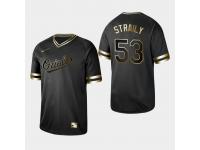 Men's Orioles 2019 Black Golden Edition Dan Straily V-Neck Stitched Jersey