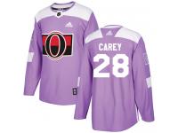 Men's Paul Carey Authentic Purple Adidas Jersey NHL Ottawa Senators #28 Fights Cancer Practice