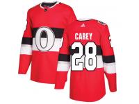 Men's Paul Carey Authentic Red Adidas Jersey NHL Ottawa Senators #28 2017 100 Classic