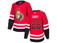 Men's Paul Carey Authentic Red Adidas Jersey NHL Ottawa Senators #28 Drift Fashion