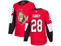 Men's Paul Carey Authentic Red Adidas Jersey NHL Ottawa Senators #28 Home