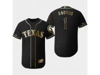 Men's Rangers 2019 Black Golden Edition Elvis Andrus Flex Base Stitched Jersey