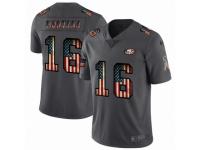 Men's San Francisco 49ers #16 Joe Montana Limited Black USA Flag 2019 Salute To Service Football Jersey