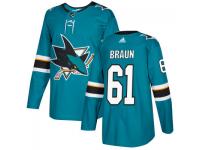 Men's San Jose Sharks #61 Justin Braun adidas Teal Authentic Jersey